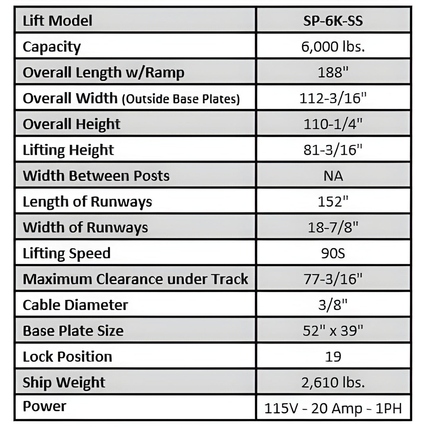 Tuxedo  6,000 lb Single Post Storage Lift - SP-6K-SS