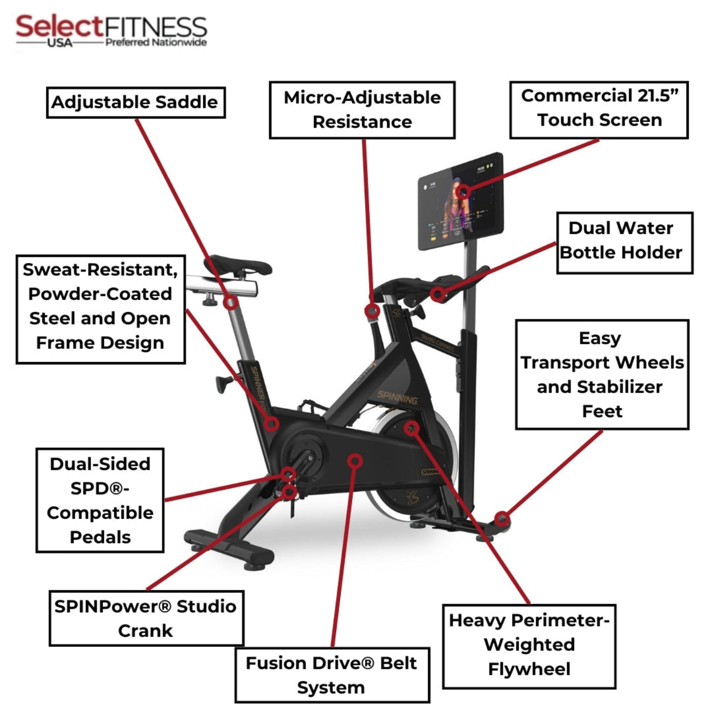 Spinning Spin Bikes Spinning PRO Bike with Studio Connect Console - Spinner Line - 10-027-TPKIT