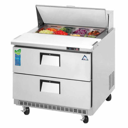Everest Commercial 35" 6 Pan Salad Sandwich Food Prep Table Refrigerator Two Drawers - EPBNSR2-D2