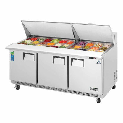 Everest Commercial 71" 30 Pan Salad Sandwich Food Prep Table Refrigerator 3 Section Mega Top - EPBR3