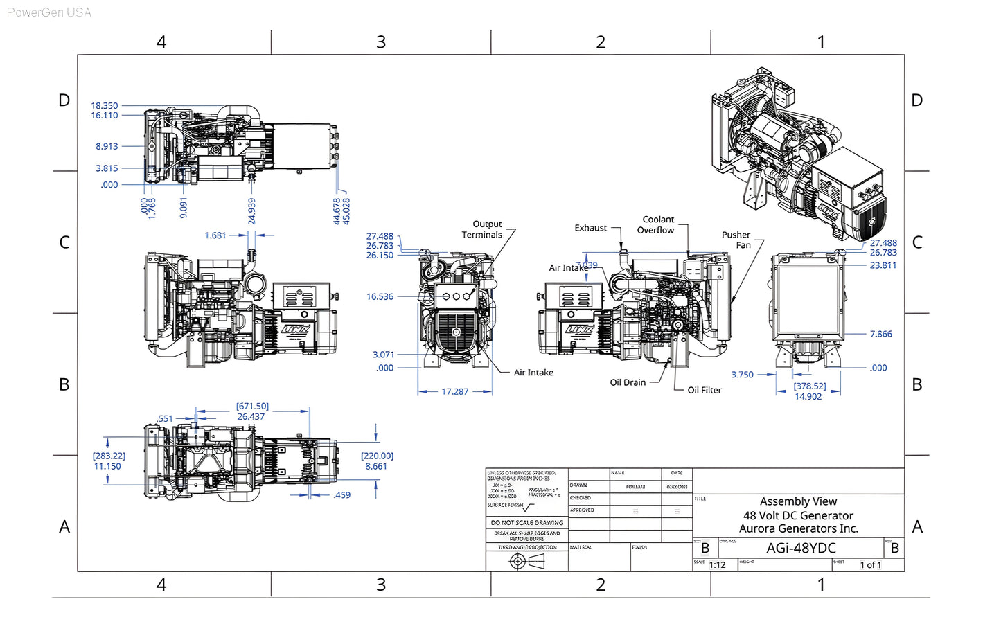 Aurora Generators 8kW 48 Volt DC Generator/ No Canopy Enclosure - PowerGen USA - AGi10P-48-O