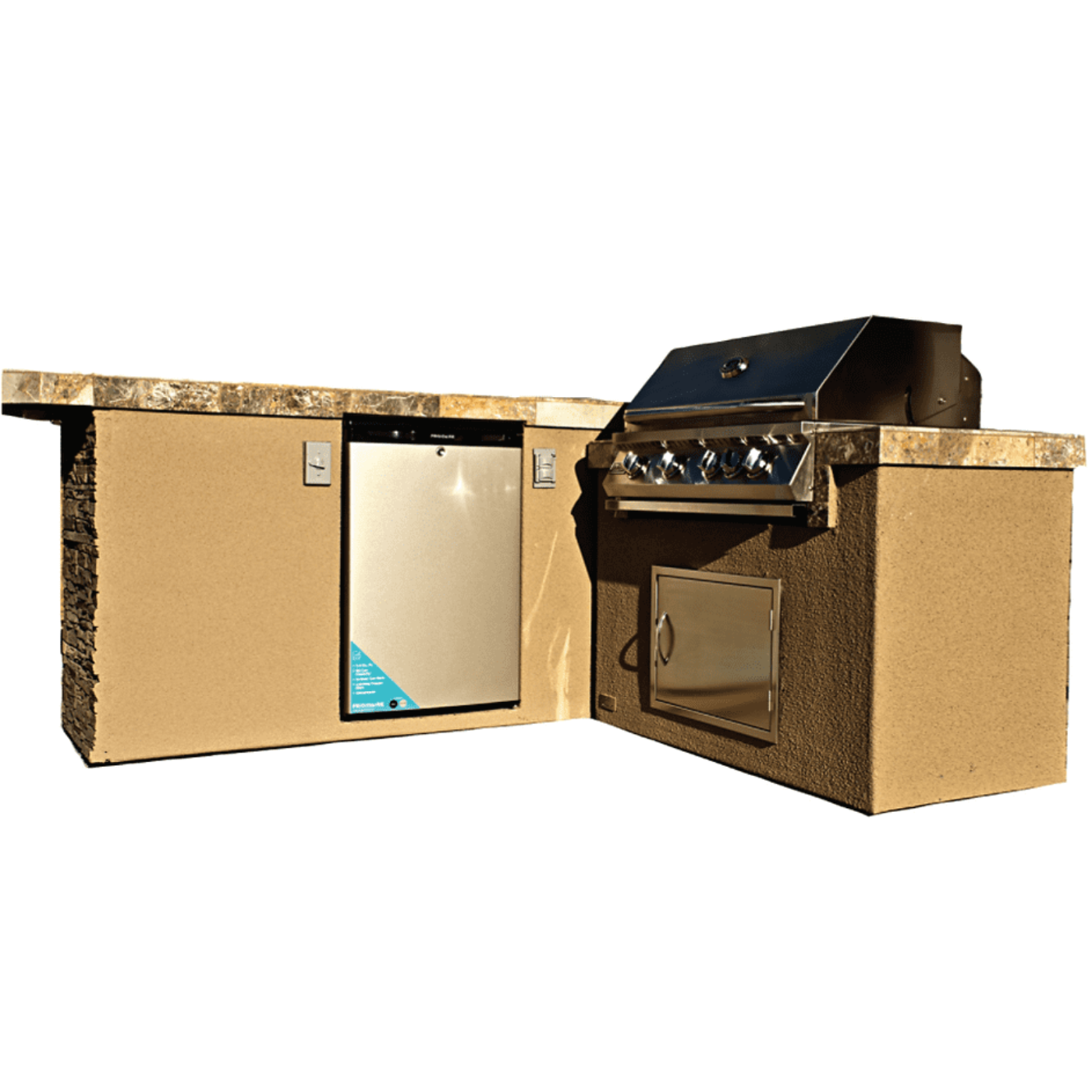 Kokomo Baja BBQ Island with 4 Burner Built In BBQ Grill and Refrigerator - Baja