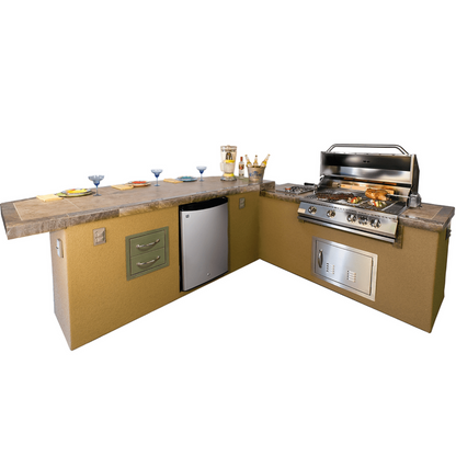 Kokomo Caribbean BBQ Island with 4 Burner Built In BBQ Grill Refrigerator and Drawers - CARIBBEAN-Lp