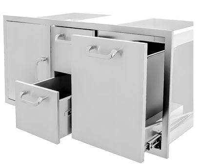 PCM  260 Series 32" Double Drawer & Trash/Propane Tank Roll-Out Combo -  BBQ-260-DDC/TR-R