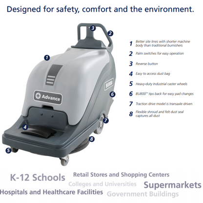 Advance BU800 20" Floor Burnisher, 2000 RPM, Battery, Dust Control – 56383510