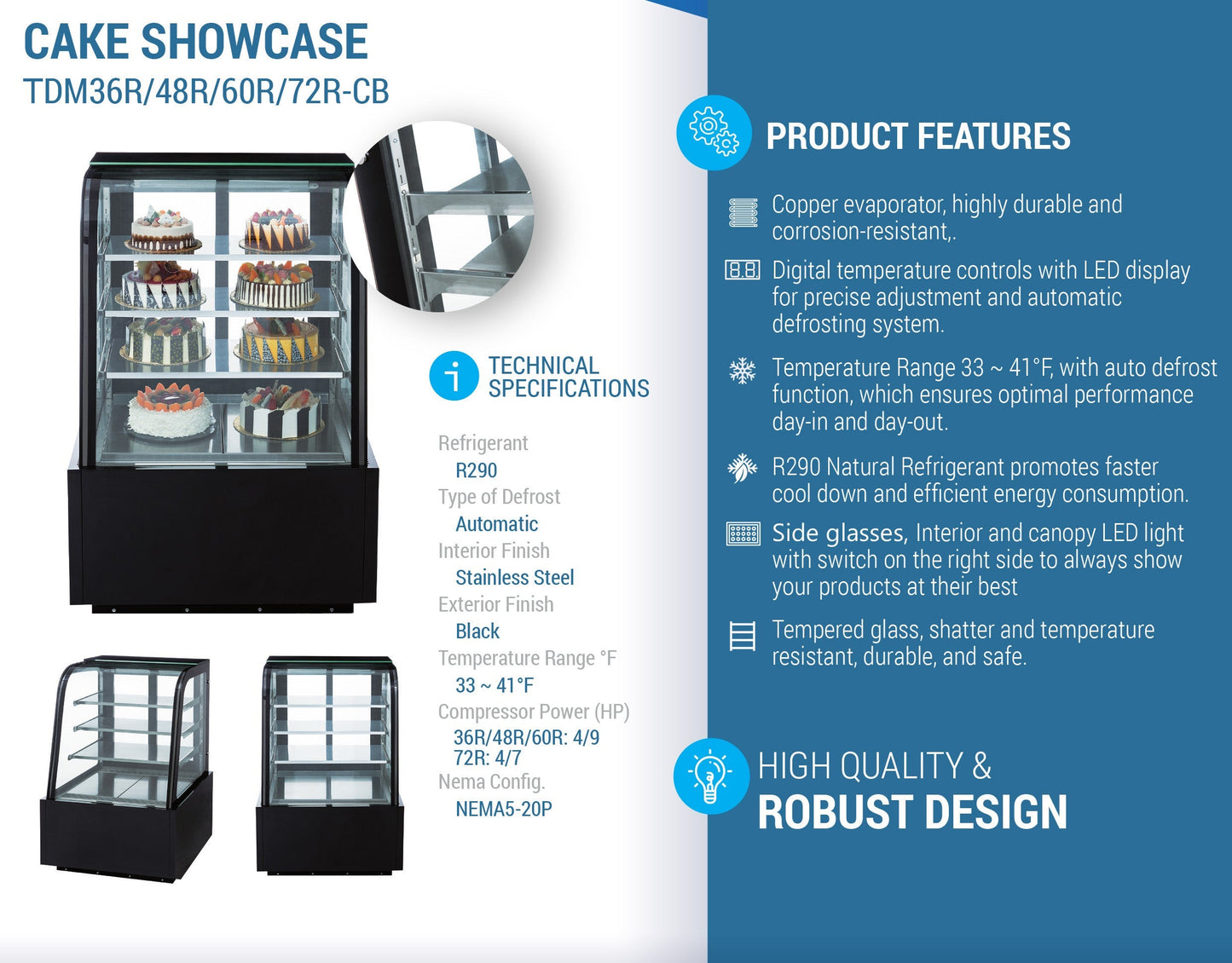 Chef AAA - TDM60R-CB, 60" Curved Glass Bakery Case - TDM60R-CB