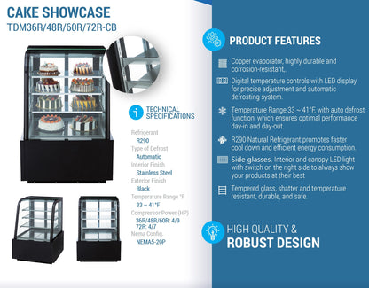 Chef AAA - TDM60R-CB, 60" Curved Glass Bakery Case - TDM60R-CB