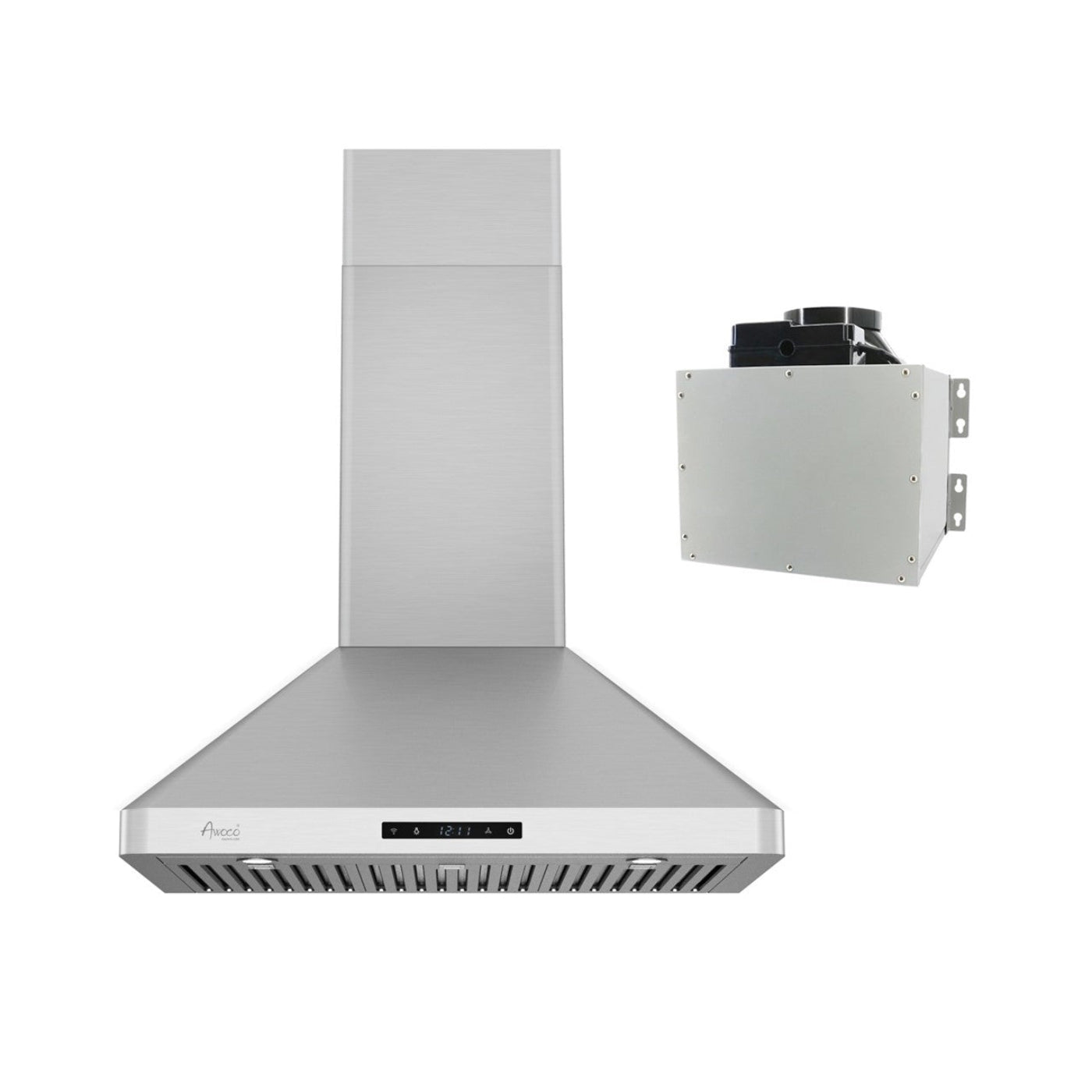 Awoco RH-WT-C Wall Mount Stainless Steel Range Hood, 3 Speeds, 800CFM, 2 LED Lights, Remote Control, With 6” Blower Unit - RH-WT-C30+RH-SP06-BLW