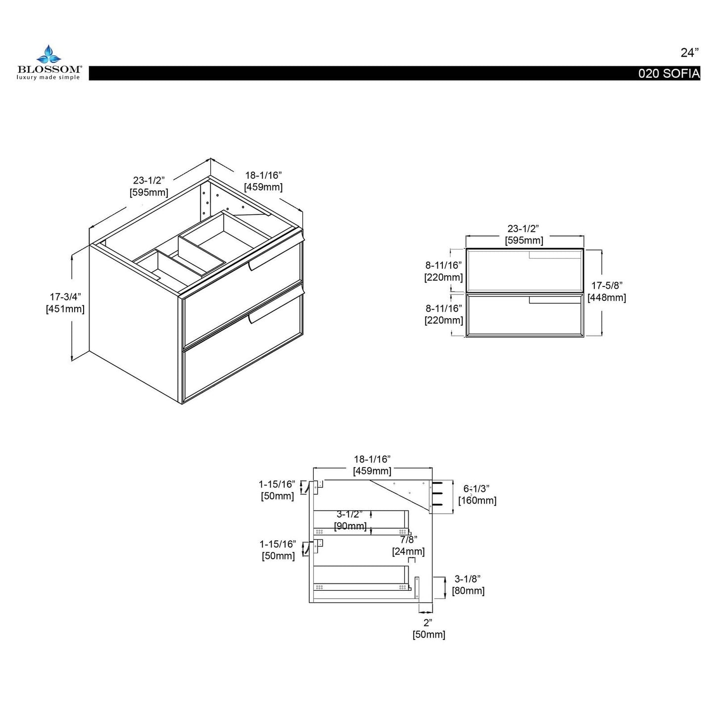Blossom Sofia 24 Inch Bathroom Vanity - V8020 24 01
