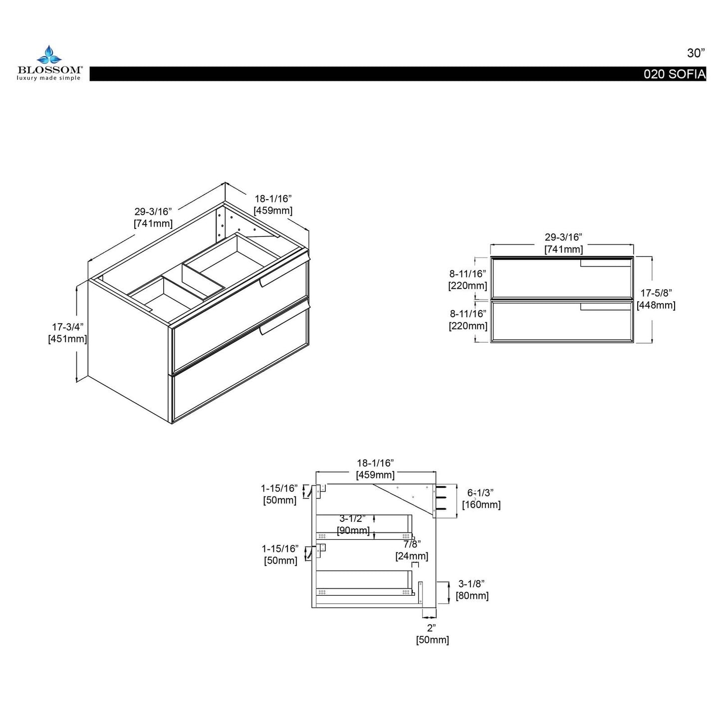 Blossom Sofia 30 Inch Bathroom Vanity - V8020 30 01