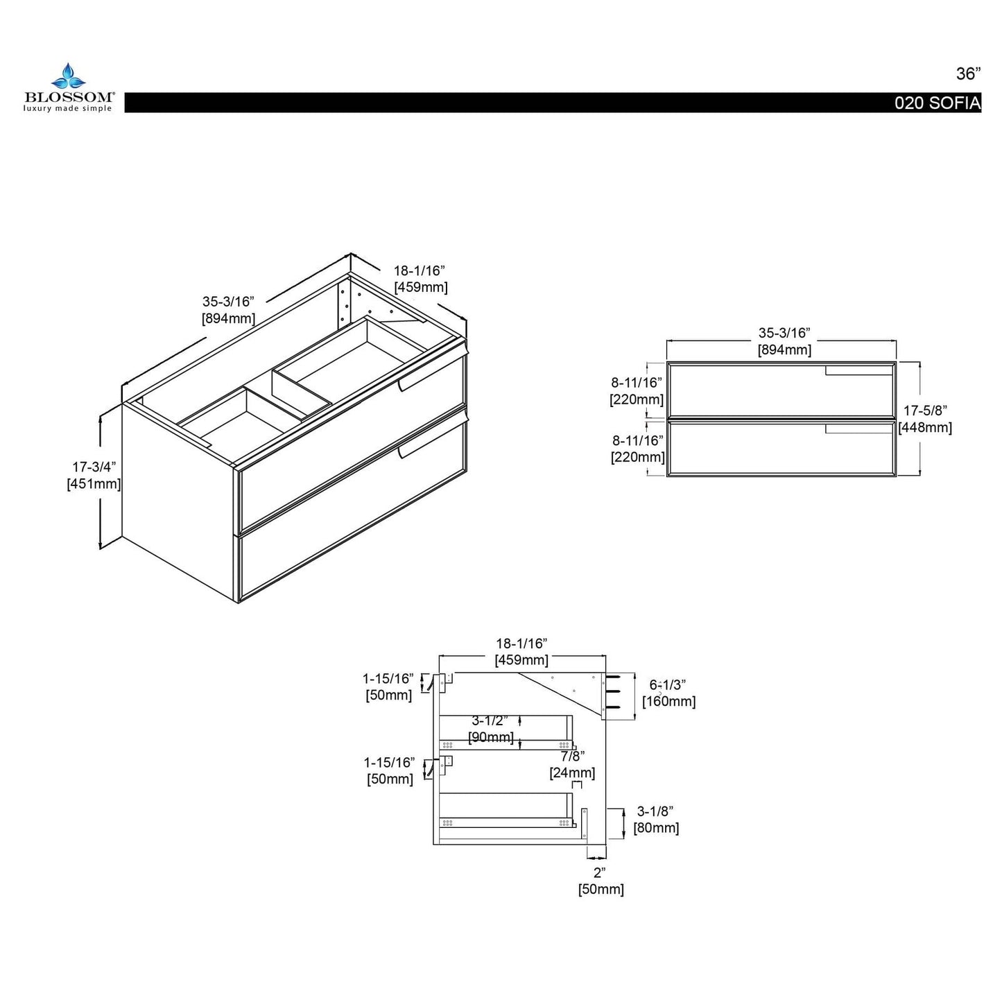 Blossom Sofia 36 Inch Bathroom Vanity - V8020 36 01