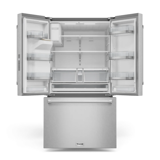 Thor Kitchen 36 Inch Professional French Door Refrigerator with Ice and Water Dispenser – Model - TRF3628FFD
