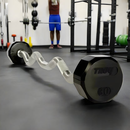 TROY 20-110 lb 12-Sided Solid Rubber Curl Barbell Set - TZB-020-110R