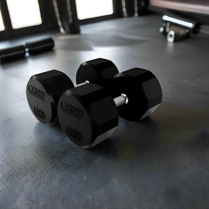 TROY 5-50 lb Rubber Dumbbell Set with Rack -  COMMPAC-TSDR50