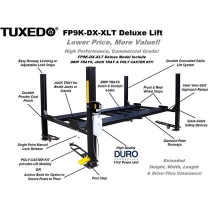 Tuxedo 8,000 lb Deluxe Storage Lift Extended Length / Height - Poly casters, &nbsp; - FP8K-DX-XLT-
