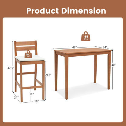 Tangkula 5 Pieces Patio Eucalyptus Wood Bar Set - HW71566+2*HW71567WH-2