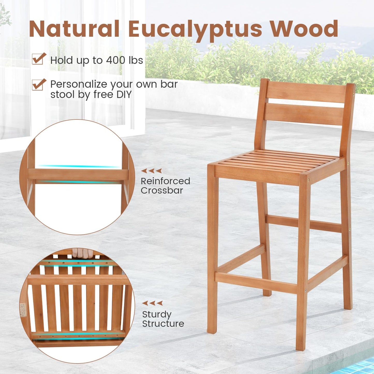 Tangkula 5 Pieces Patio Eucalyptus Wood Bar Set - HW71566+2*HW71567WH-2