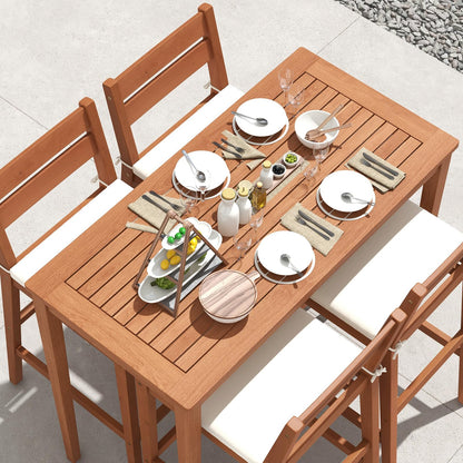 Tangkula 5 Pieces Patio Eucalyptus Wood Bar Set - HW71566+2*HW71567WH-2