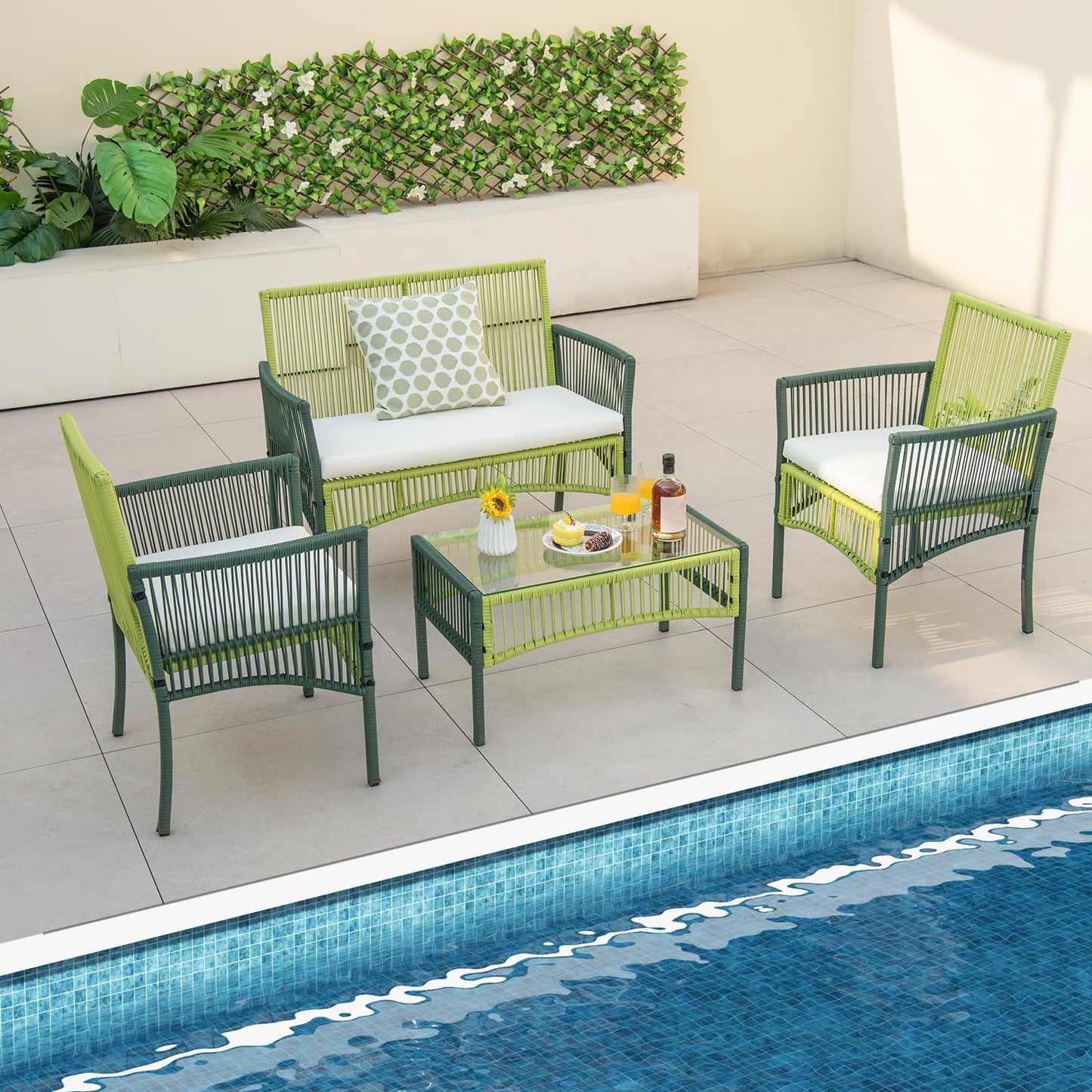 Tangkula 4 Pieces Outdoor Rattan Chair Set for Backyard, Poolside, Balcony - NP11282