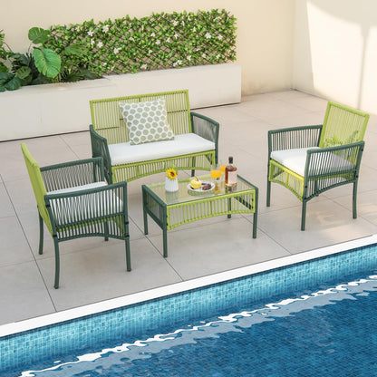 Tangkula 4 Pieces Outdoor Rattan Chair Set for Backyard, Poolside, Balcony - NP11282