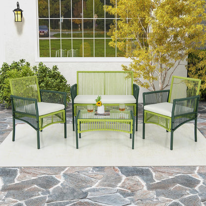 Tangkula 4 Pieces Outdoor Rattan Chair Set for Backyard, Poolside, Balcony - NP11282