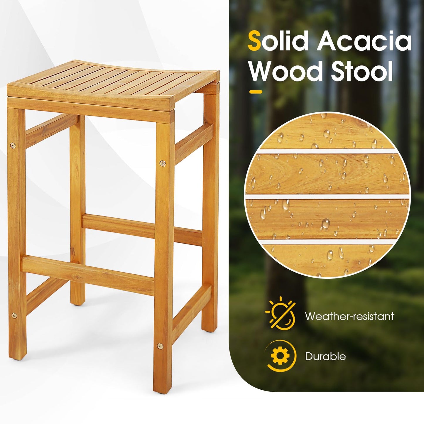 Tangkula 5 Piece Outdoor Acacia Wood Bar Table Set - HW71325+HW71326-4+HW71326-2 Price