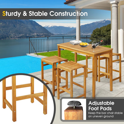 Tangkula 5 Piece Outdoor Acacia Wood Bar Table Set - HW71325+HW71326-4+HW71326-2 Price