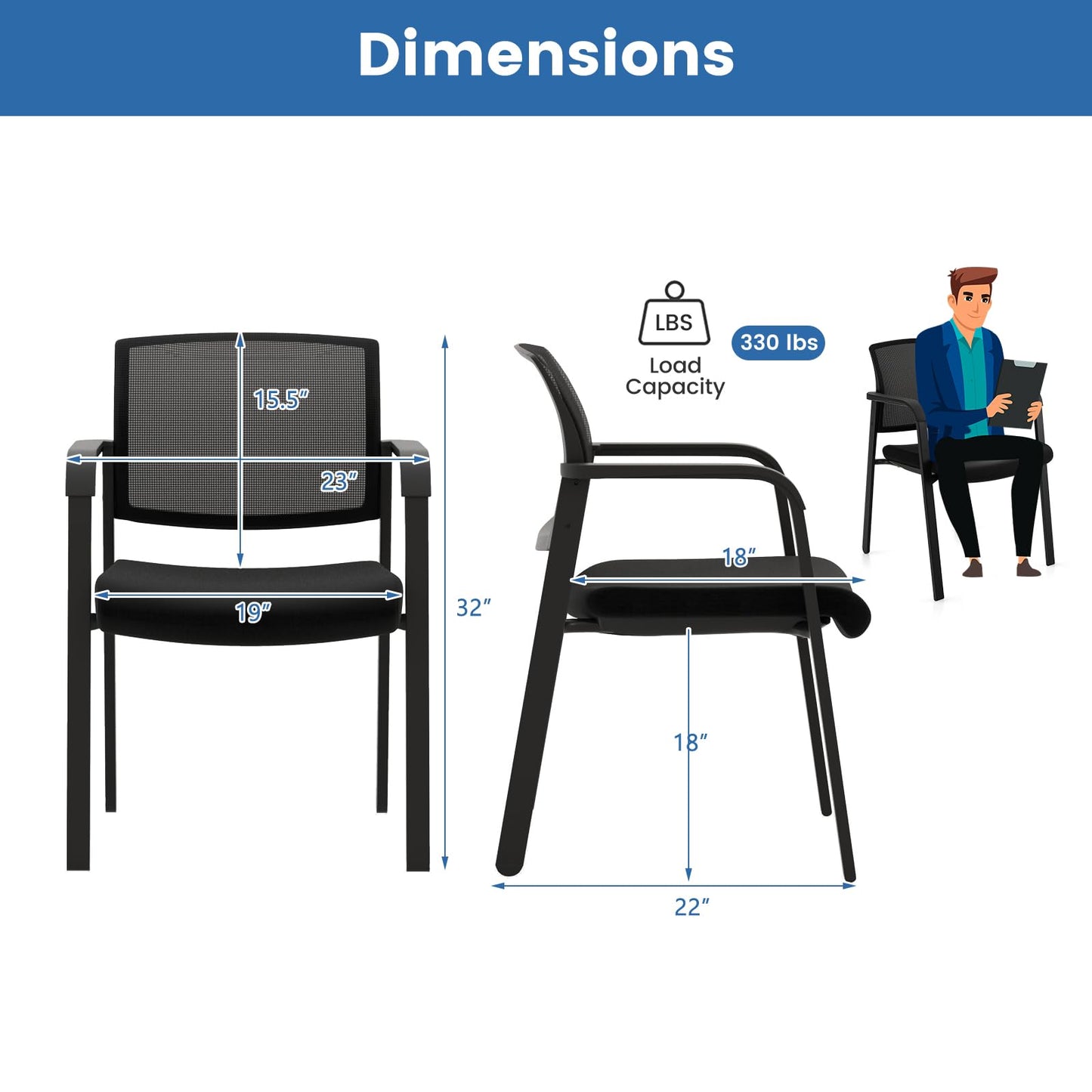 Tangkula Conference Room Chairs, Stackable Office Guest Chairs - 3*CB10544DK-2