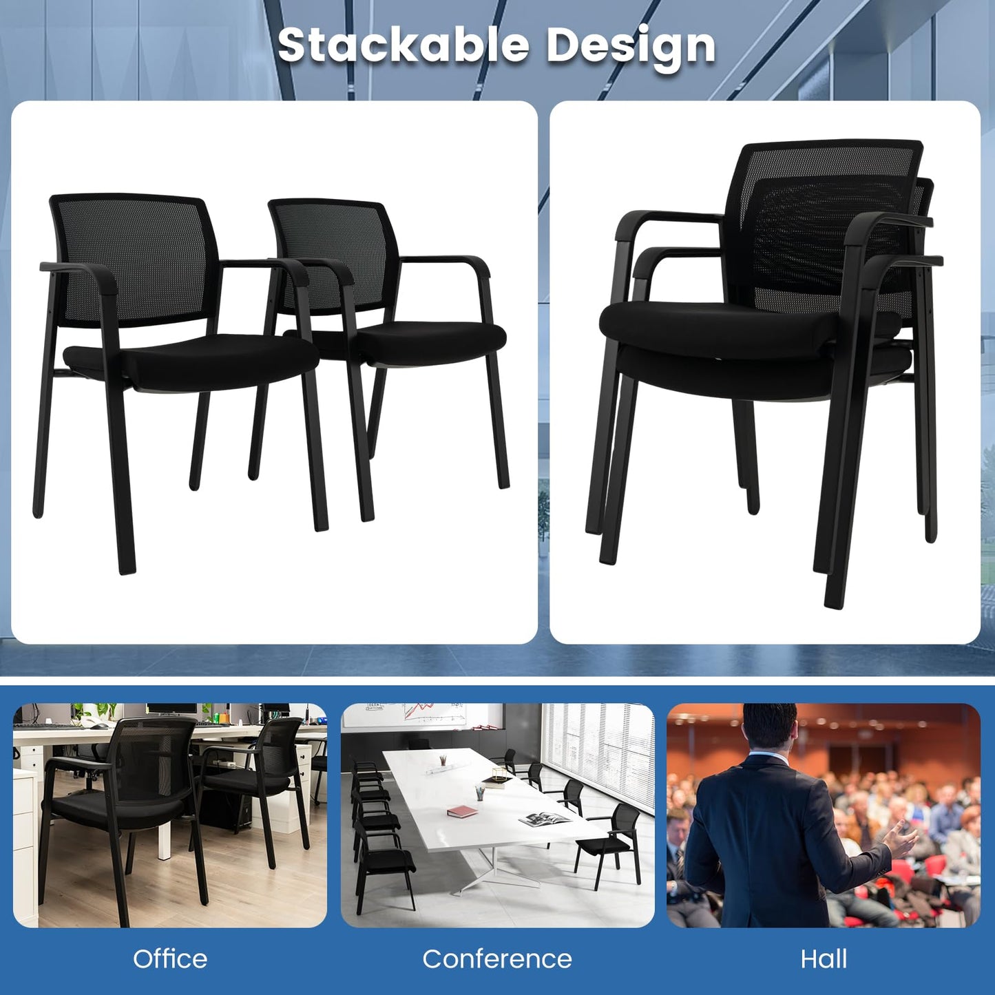 Tangkula Conference Room Chairs, Stackable Office Guest Chairs - 3*CB10544DK-2