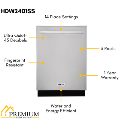 Thor Kitchen Appliance Package - Professional 30 inch Electric Range, Range Hood, Counter-Depth Refrigerator, Dishwasher, AP-HRE3001-3