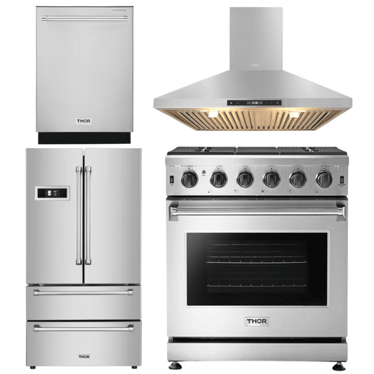 Thor Kitchen Appliance Package - 30 in. Natural Gas Range, Range Hood, Refrigerator, Dishwasher, AP-LRG3001U-3