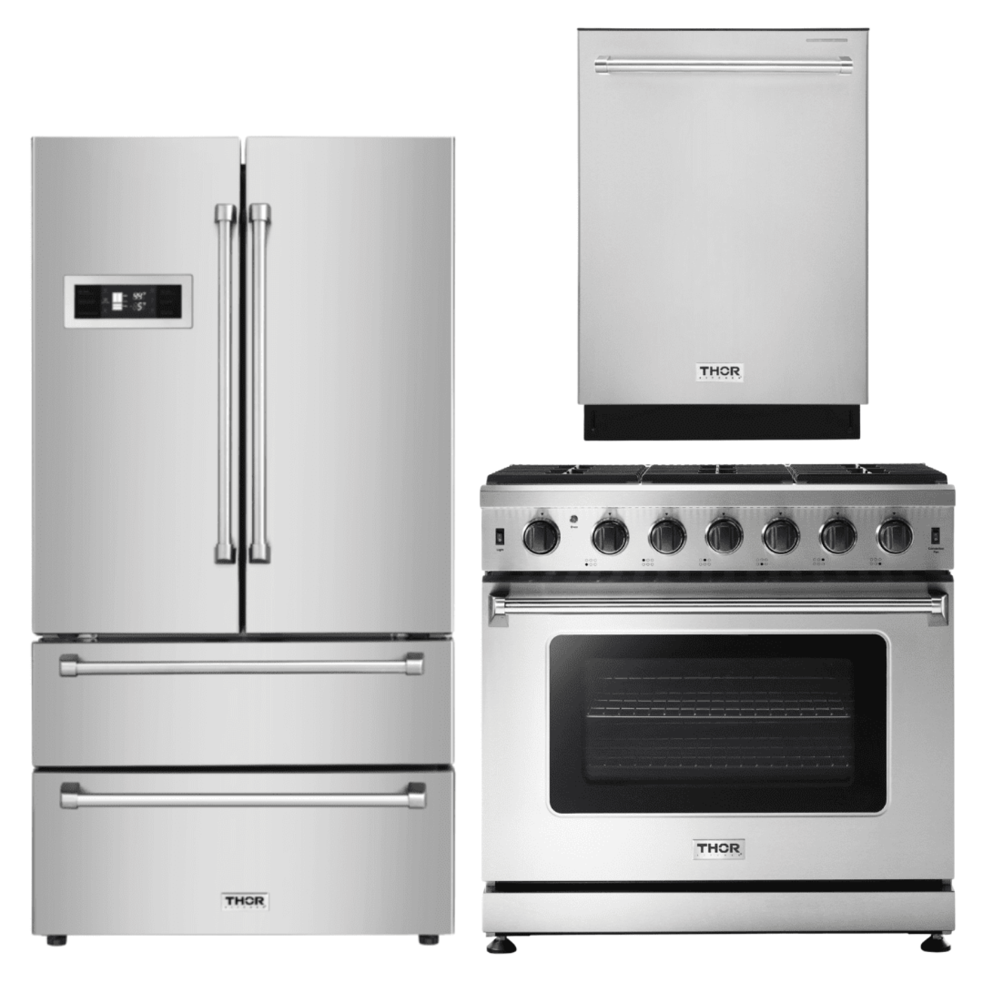 Thor Kitchen Appliance Package - 36 in. Liquid Propane Range, Refrigerator, Dishwasher, AP-LRG3601ULP-2