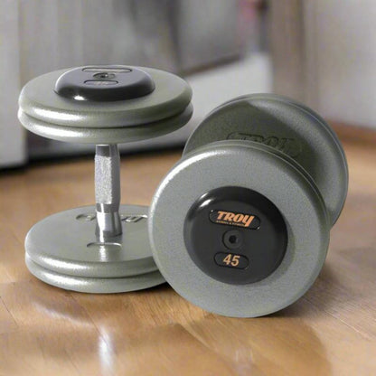 Troy Pro-Style Gray Dumbbell Sets Rubber End Caps 32mm Contoured Handle -  HFDC-R