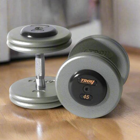 Troy Pro-Style Gray Dumbbell Sets Rubber End Caps 32mm Contoured Handle -  HFDC-R