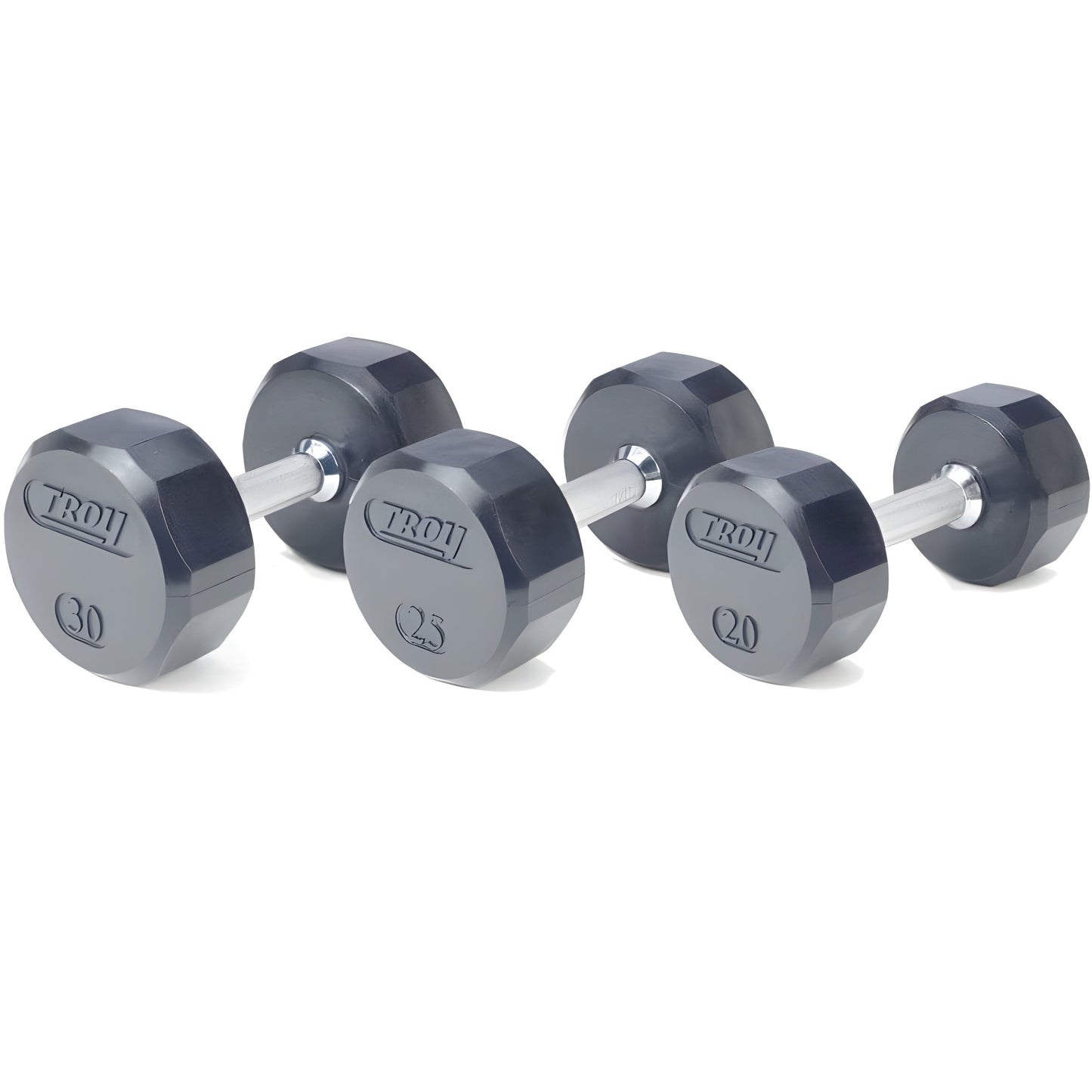 Troy 12-Sided 3-50lb Dumbbells with Rack - VERTPAC-TSDR50G