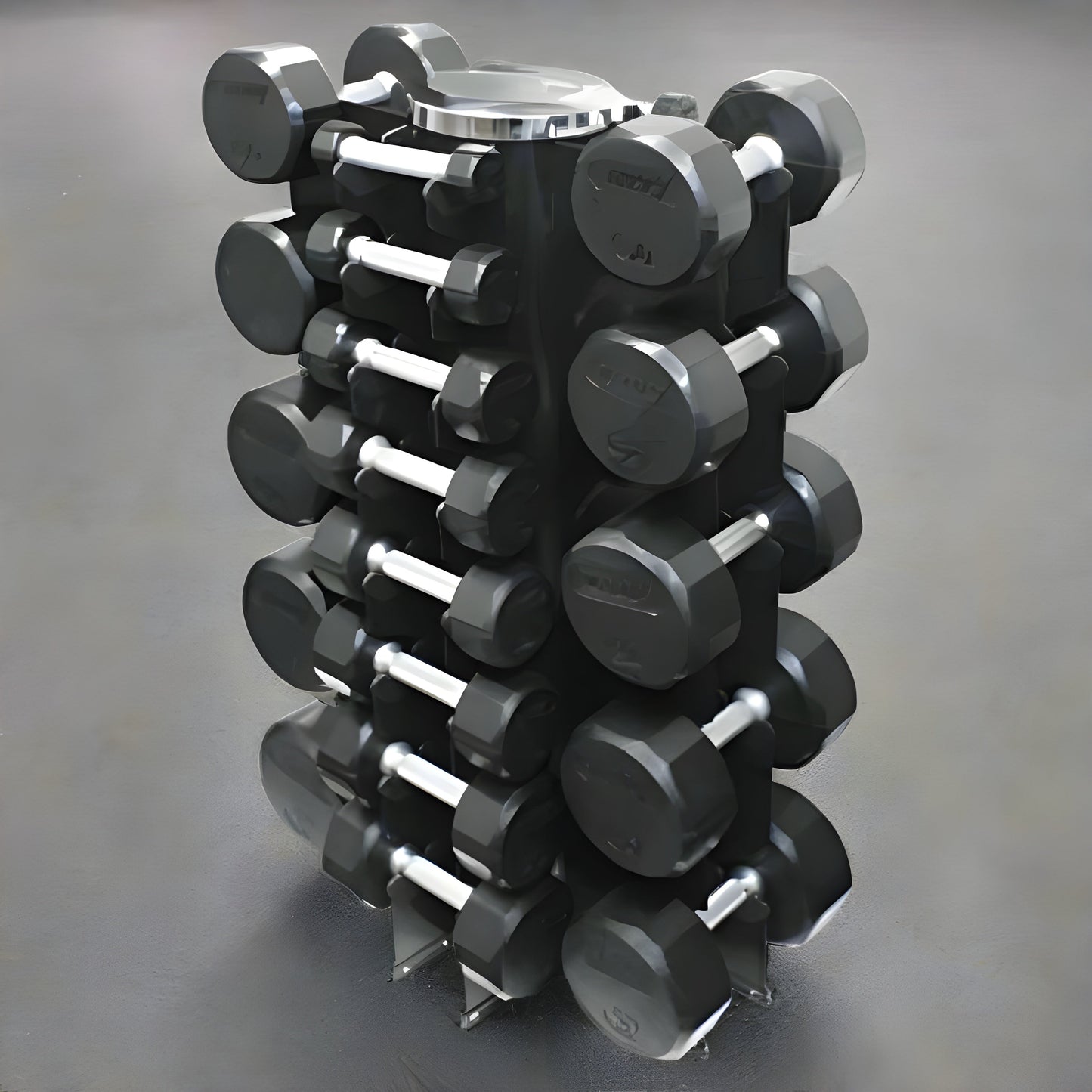 Troy 12-Sided 3-50lb Dumbbells with Rack - VERTPAC-TSDR50G