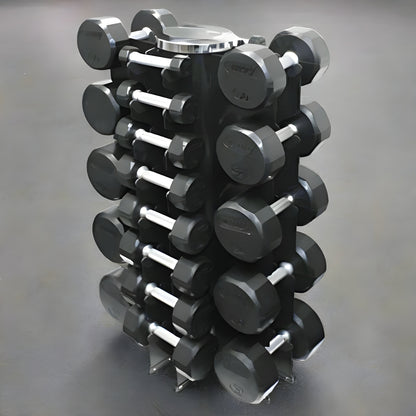 Troy 12-Sided 3-50lb Dumbbells with Rack - VERTPAC-TSDR50G