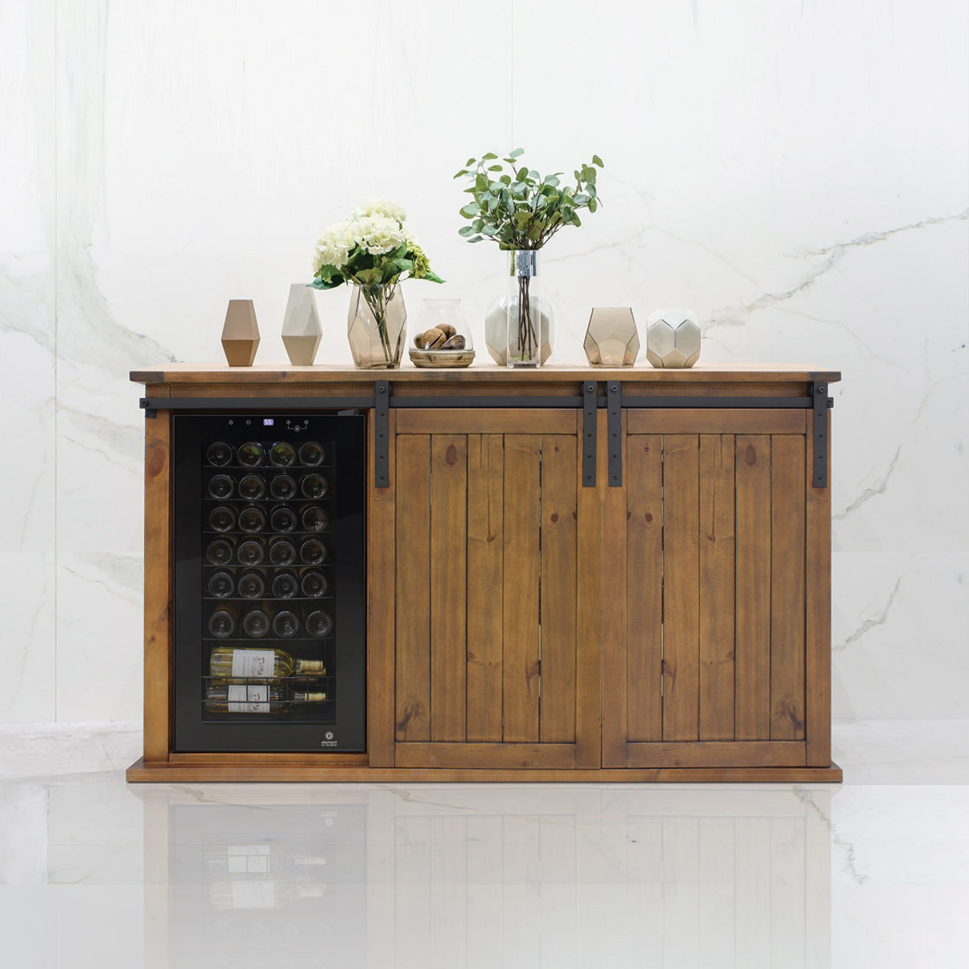 Vinotemp Rustic Wine Credenza with Sliding Doors - B Stock - VT-RUSTICRED3D