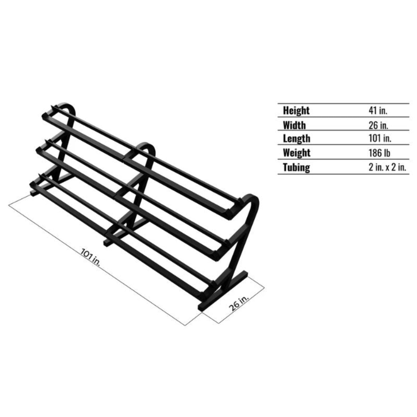 TROY VTX TDR-3 3-Tier Rail Dumbbell Rack w/o Saddles - TDR-3
