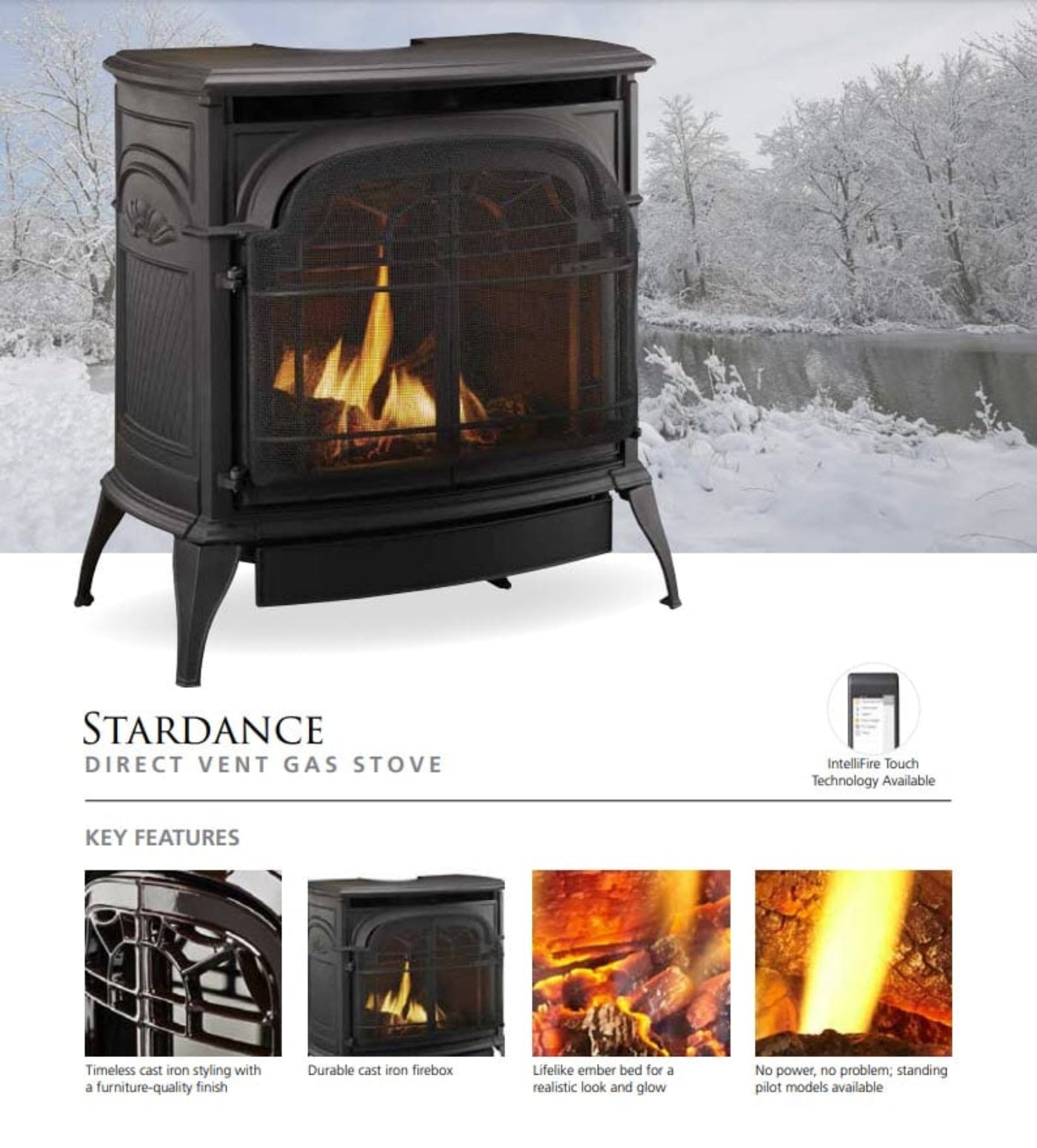 Vermont Castings Stardance Direct Vent Gas Stove with IntelliFire Touch Ignition System - SDDVT-IFT-CB