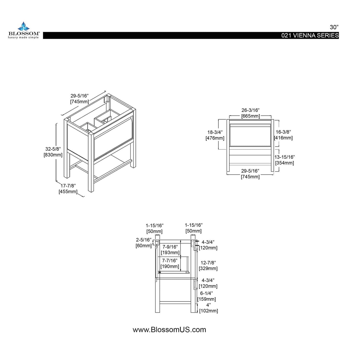 Blossom Vienna 30 Inch Bathroom Vanity - V8021 30 01