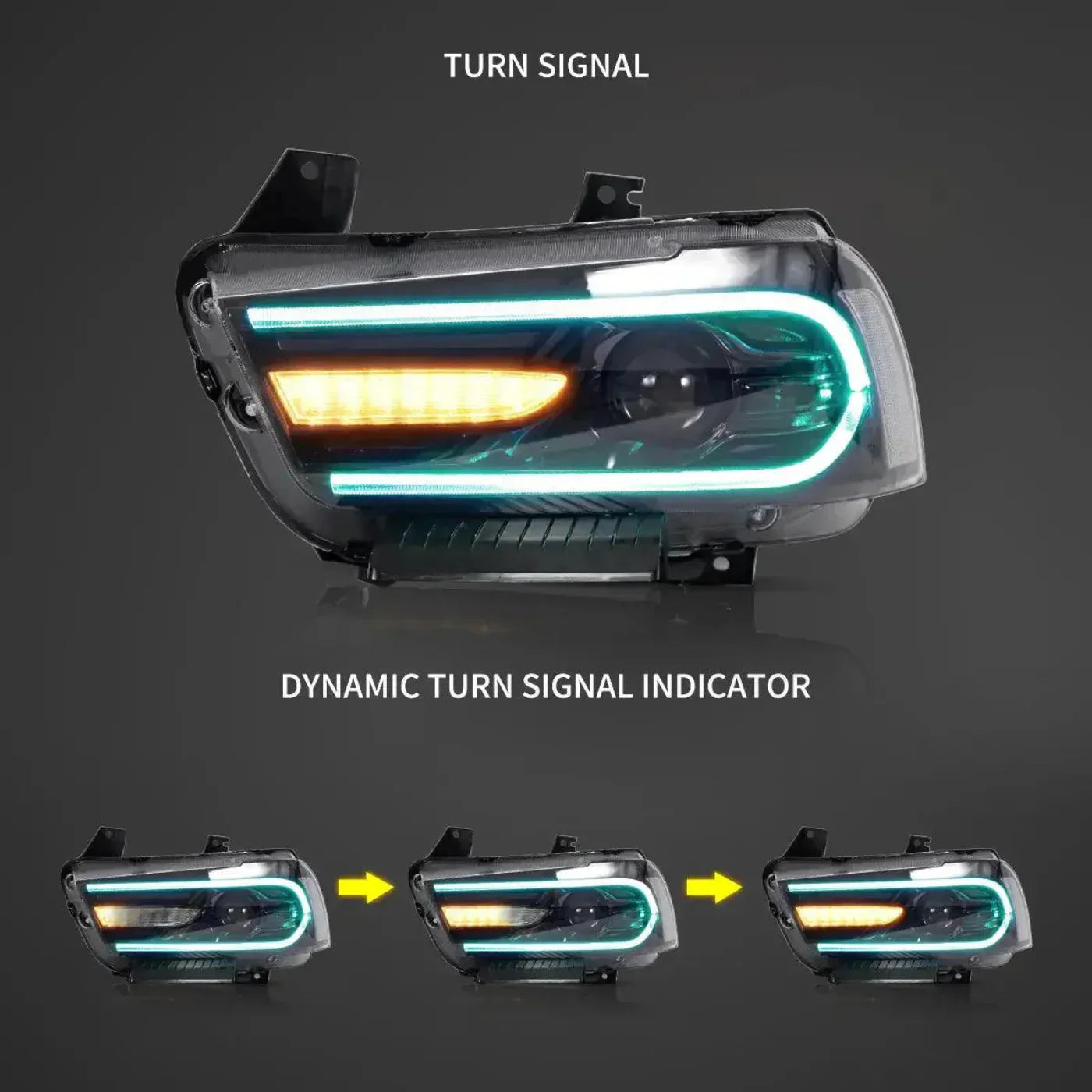 Auxbeam LED Headlight Assembly RGB Dual Beam Projector Black For 2011-2014 Dodge Charger(LD) - GD002676