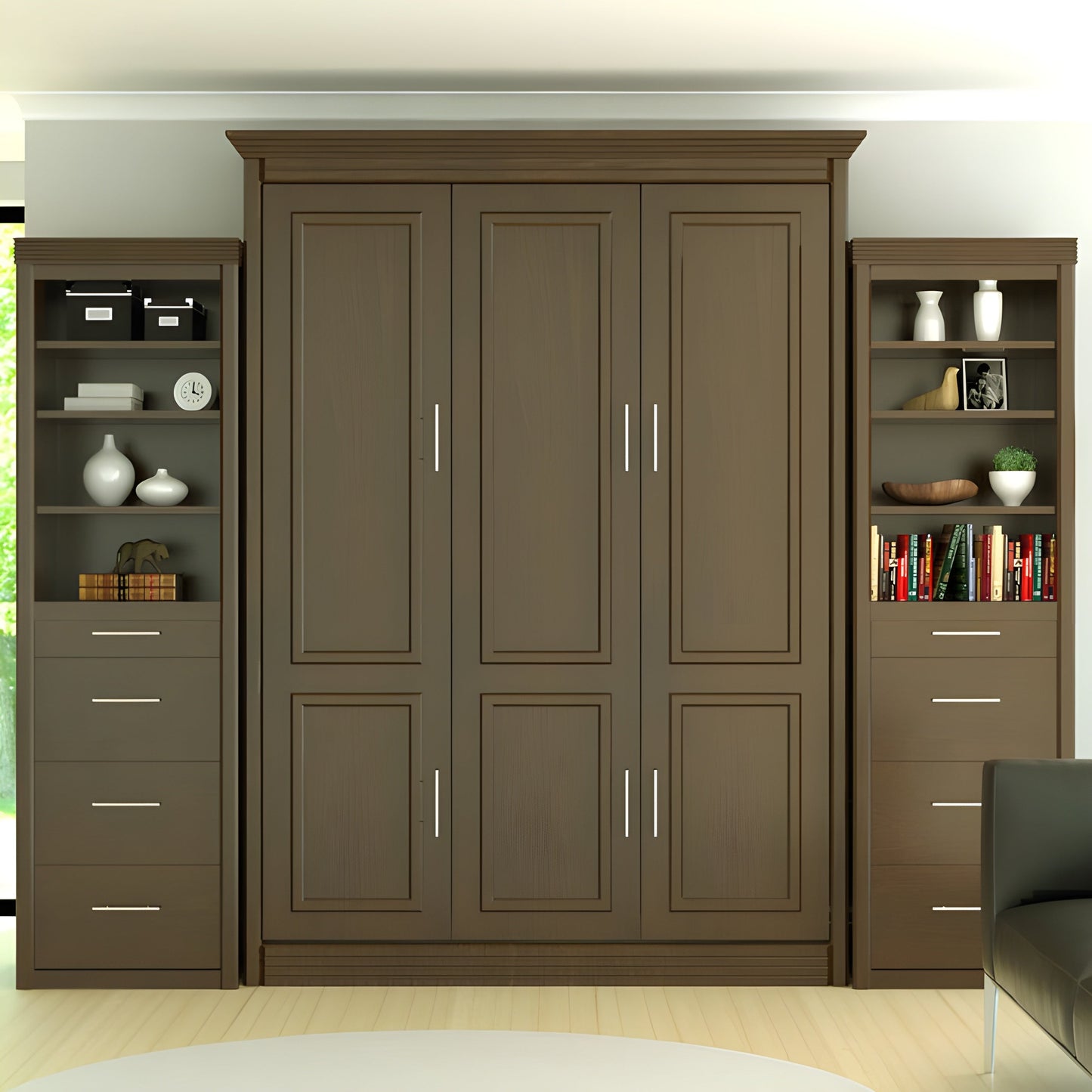 Queen Murphy Bed w/ Storage Cabinets, Walnut, by Leto Muro