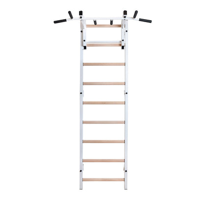 BenchK Swedish Ladder w/ Pull Up Bar & Rack - White
