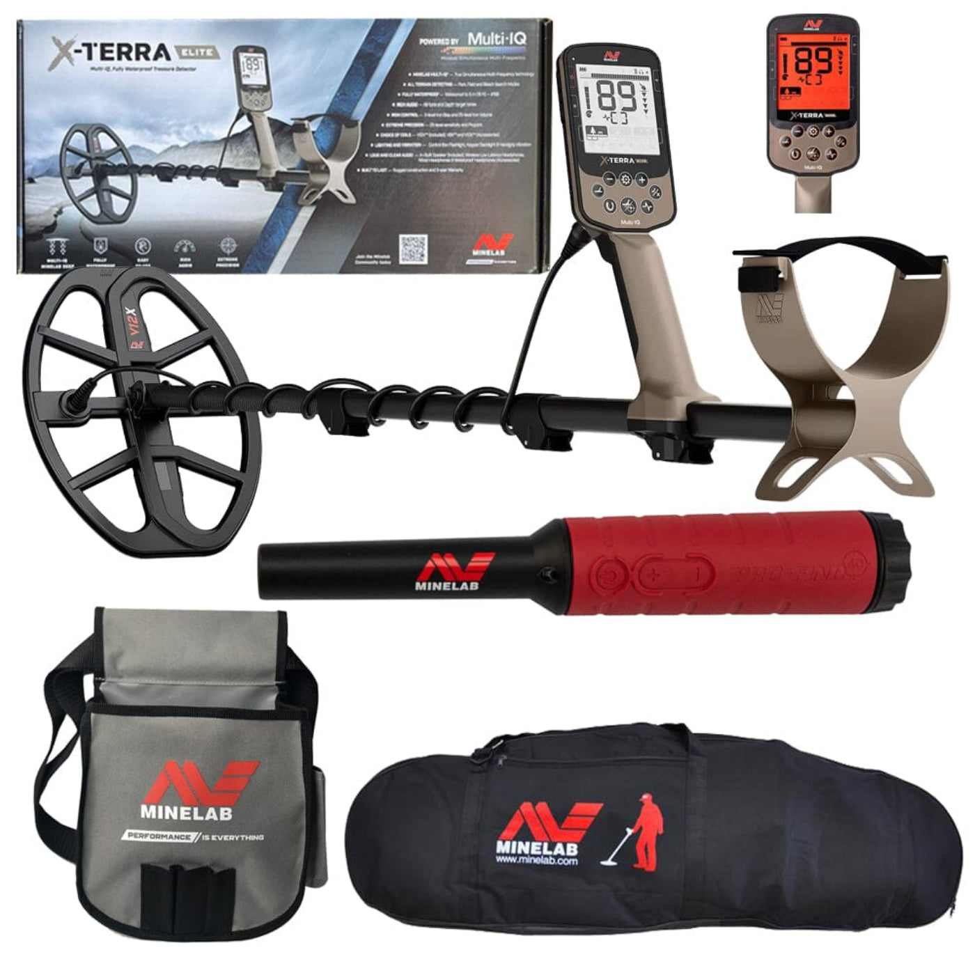 Minelab X-Terra Elite Metal Detector, Minelab Carry Bag Finds Pouch, FREE Pro-Find 40 - 3707-0002-pf40-mfg-finds-bag