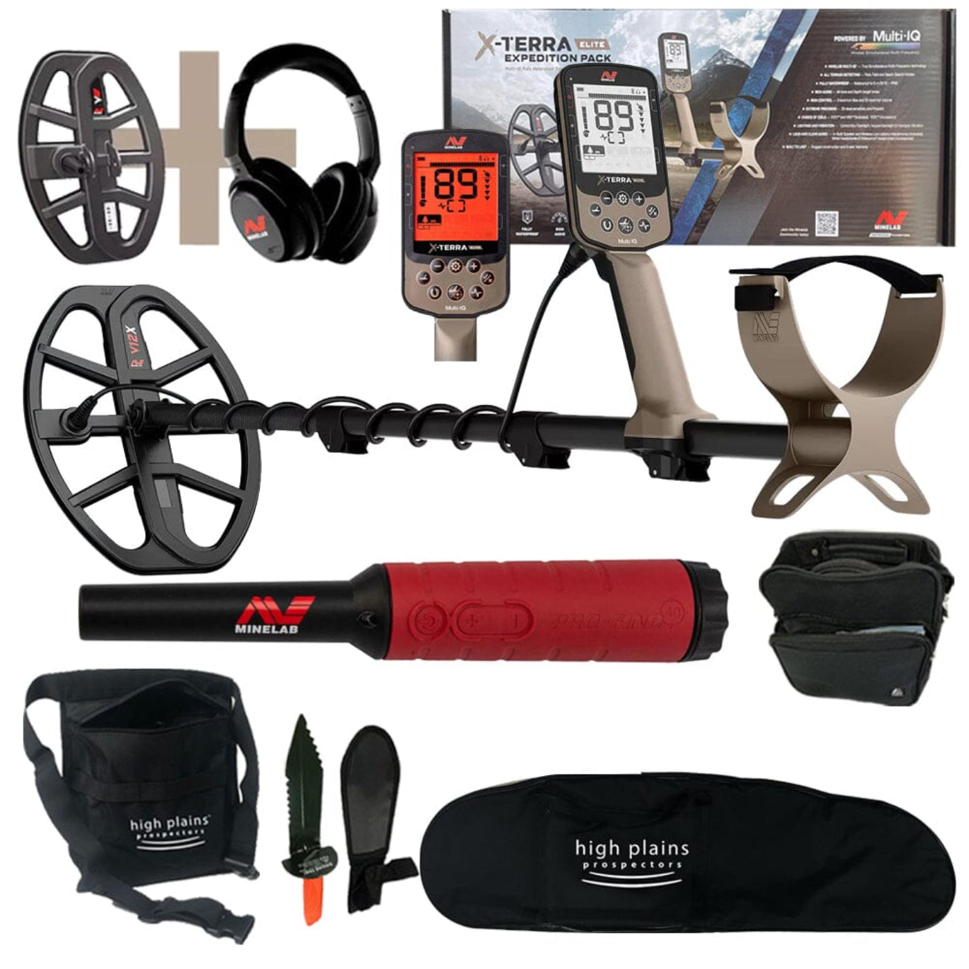Minelab X-Terra Elite Expedition Pack with Two Coils V8X, V12X Coils + ML85 Wireless Headphones with Pro-Find 40, Free Gear - 3707-0003-pf40-free gear-bundle