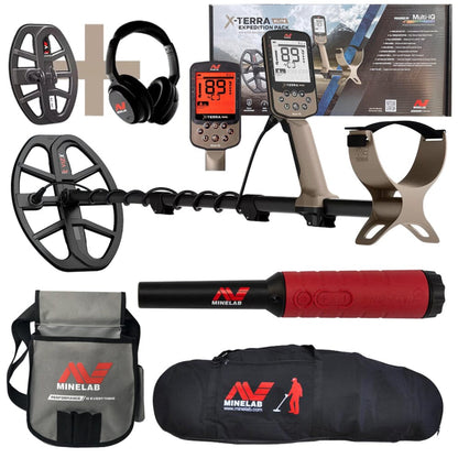 Minelab X-Terra Elite Expedition Pack with Two Coils V8X, V12X Coils + ML85 Wireless Headphones with Pro-Find 40, Minelab Carry bag and Finds Pouch - 3707-0003-pf40-bag-pouch
