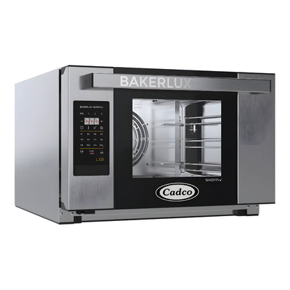 Cadco Bakerlux Station XAFT-03HS-LD 3-Shelf Half Size Heavy-Duty Digital Countertop Convection Oven with LED Control Panel - 208-240V - XAFT-03HS-LD
