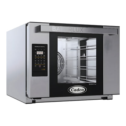 Cadco Bakerlux Station XAFT-04HS-LD 4-Shelf Half Size Heavy-Duty Digital Countertop Convection Oven with LED Control Panel - 208-240V - XAFT-04HS-LD