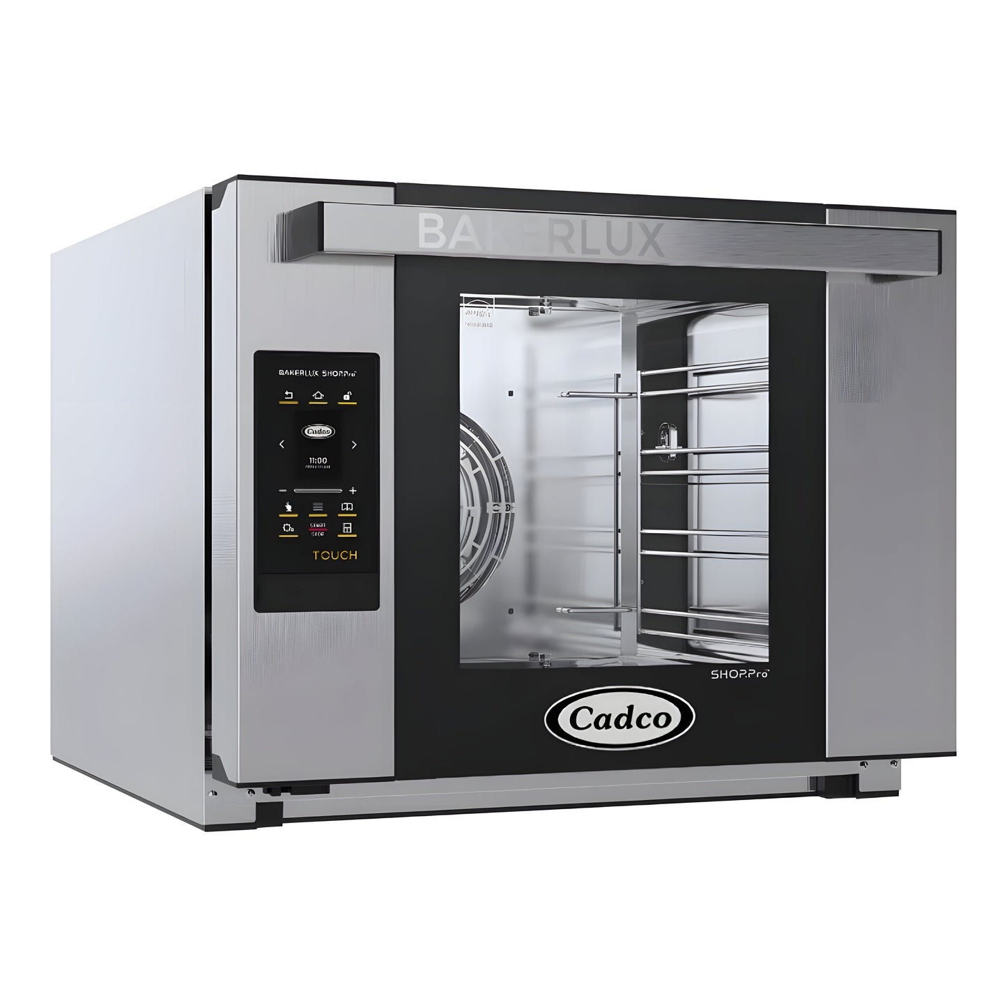 Cadco Bakerlux Station XAFT-04HS-TD 4-Shelf Half Size Heavy-Duty Digital Countertop Convection Oven with Touch Control Panel - 208-240V - XAFT-04HS-TD